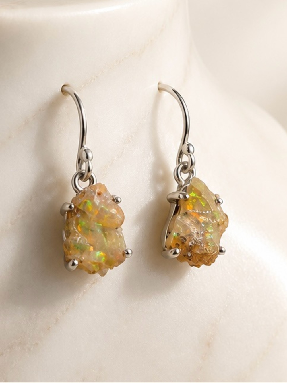 925 Sterling Silver Drop Raw Ethiopian Opal Earrings